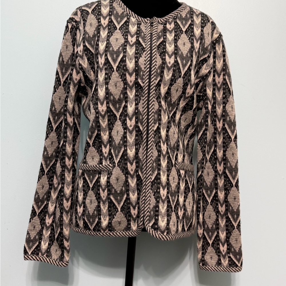Women’s Medium Jones New York Chevron Full Zip Wool Cardigan Jacket